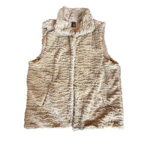 Mixit Faux Fur Vest Beige Tan Wavy Textured Sleeveless Jacket S/M‎